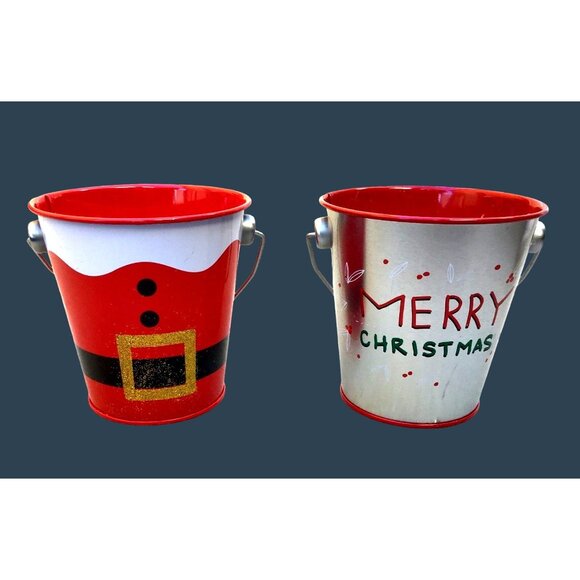 SET OF 2 - 10"CHRISTMAS MINI BUCKETS CHRISTMAS DECORATION - Picture 2 of 5